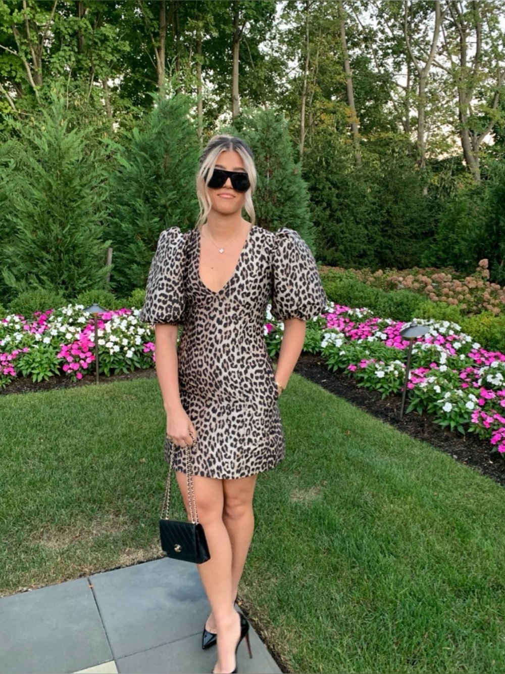 Leopard Print Puff-Sleeve Mini Dress - Tan/Black